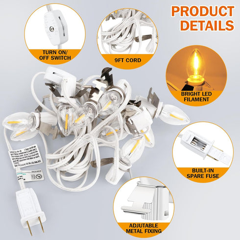 Christmas Village Lights with 10 LED Warm-White Bulb,Decoration for Christmas Village Houses,C7 Christmas Village Light Cord by Sousery