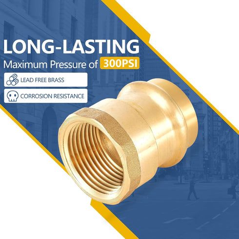 Press Fittings Adapter, 1" Press Fit x 1" Female NPT Threaded (LF Brass, 5 PACK)