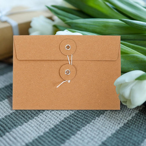Tofficu 20Pcs Brown Kraft Paper Envelopes - 6.7x4.5 Inch Vintage Document Envelope with String and Button Closure