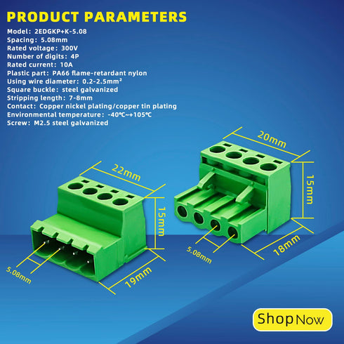 15 Pcs 4 Pin PCB Mount Screw Terminal Block Connector with 15 Pairs 5.08mm Pitch Screw Plugs