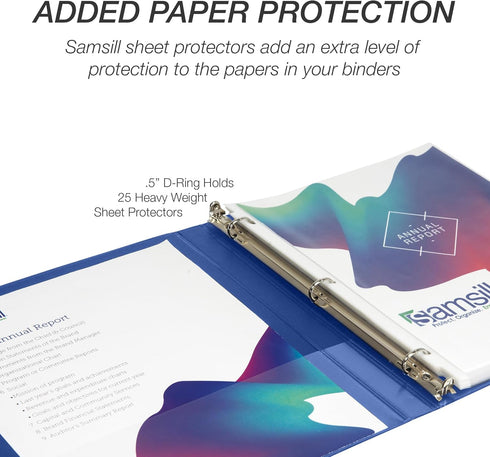 Samsill 0.5 Inch Durable D Ring Binder, Customizable Clear View Binder, Made in The USA, Blue, 4 Pack, Holds 125 Pages