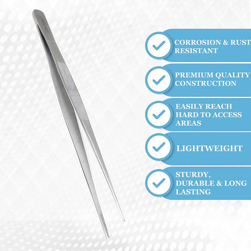 Stainless Steel High Precision Forceps with Fine Strong Straight Serrated Point for Scientific Use, 8 Inch