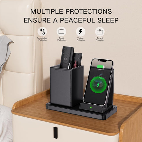 Multi-Functional Pen Holder for Desk,Black Vegan Leather Desk Organizers with Remote Control Holder,Pencil Holder