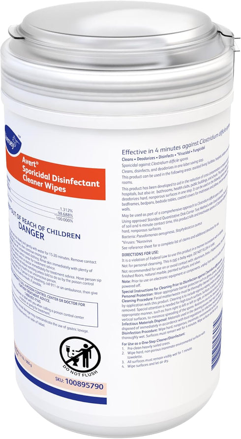 100895790 160-Wipes, 1-Canister Diversey Avert Sporicidal Disinfectant Cleaner, Hospital Grade Kills C. Difficile