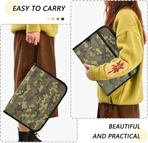 Camouflage Military Army Expanding File Folder, Camo Woodland, A4 Letter Size, Portable Paper Document Organizer