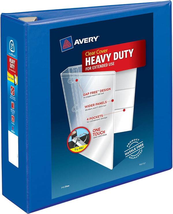 Avery Heavy-Duty View 3 Ring Binder (79811) - 3" One Touch EZD Rings, 1 Pacific Blue Binder