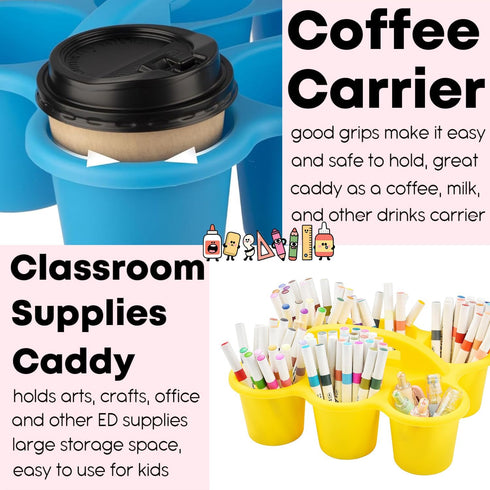 6 Pack 6 6Colors NINU Classroom Caddy Organizer with Handle, Plastic Drink Cup Caddy Holder, Compartments for Kids