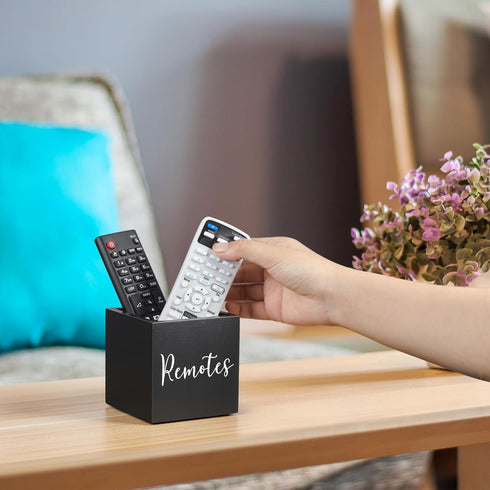 DRASTAR Mini Remote Holder, TV Remote Control Organizer, Small Wooden Caddy for Nightstand, Black