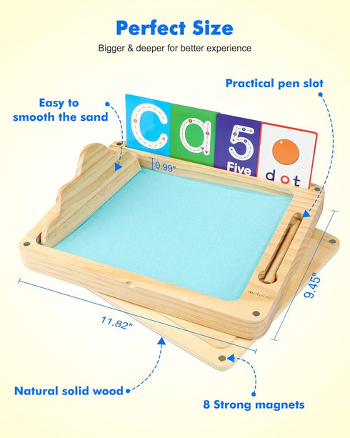 Sand Tray for Classroom - Montessori Sand Writing Trays with Lid, Wooden Tracing Tray for Kids Learn to Write Letters