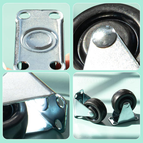 Framendino 4 Pack Heavy Duty Rubber Casters - 1.5 Inch Non-Swivel Top Plate for Furniture, Black