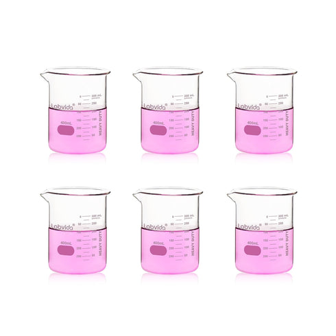 6pcs 400ml Upgraded Thick Glass Beakers, Griffin Low Form Beaker Set with Double Scale