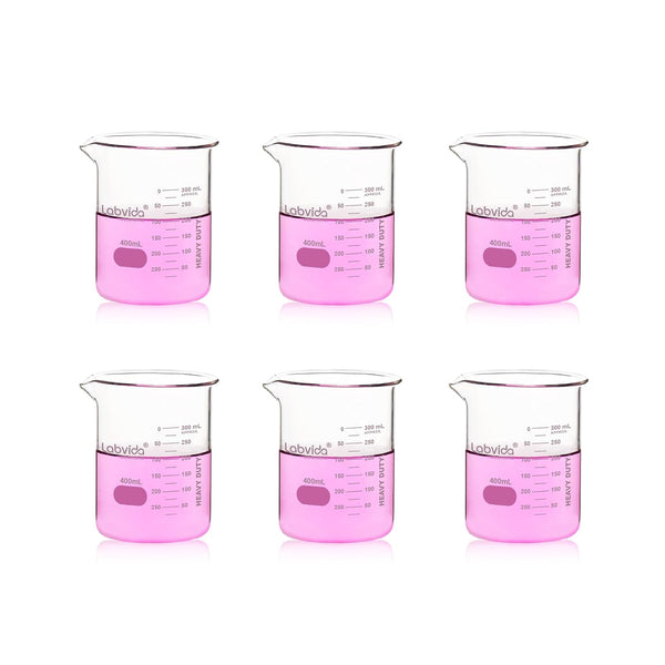 6pcs 400ml Upgraded Thick Glass Beakers, Griffin Low Form Beaker Set with Double Scale
