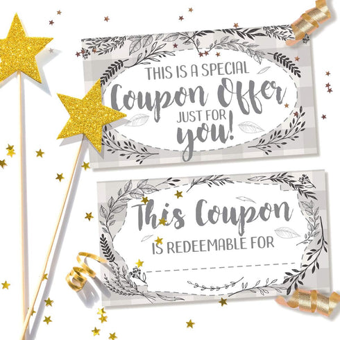 Set of 50 Blank Coupon Cards - Botanicals Gift Card Stationery for Small Business, Restaurants, Salons