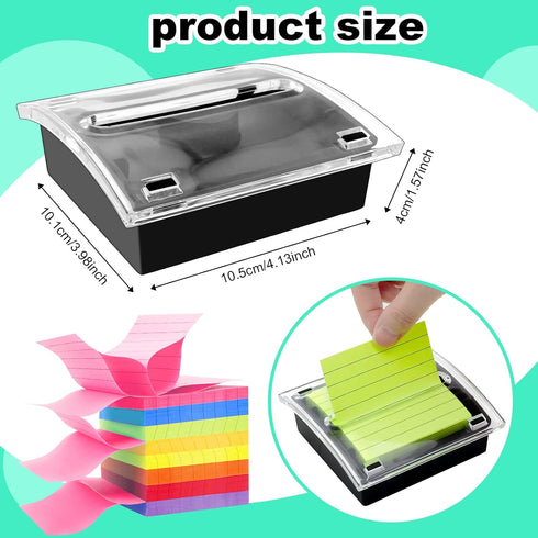 Pop Up Sticky Note Dispenser Holder with Transparent Top for 3 x 3 Inch Sticky Notes, Black Base Clear Top (12)