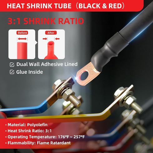 RED WOLF 6 AWG 20 Pcs Wire Lugs Ring Terminal Connectors, 5/16"(M8) Copper Connector Ends with Heat Shrink Tubing