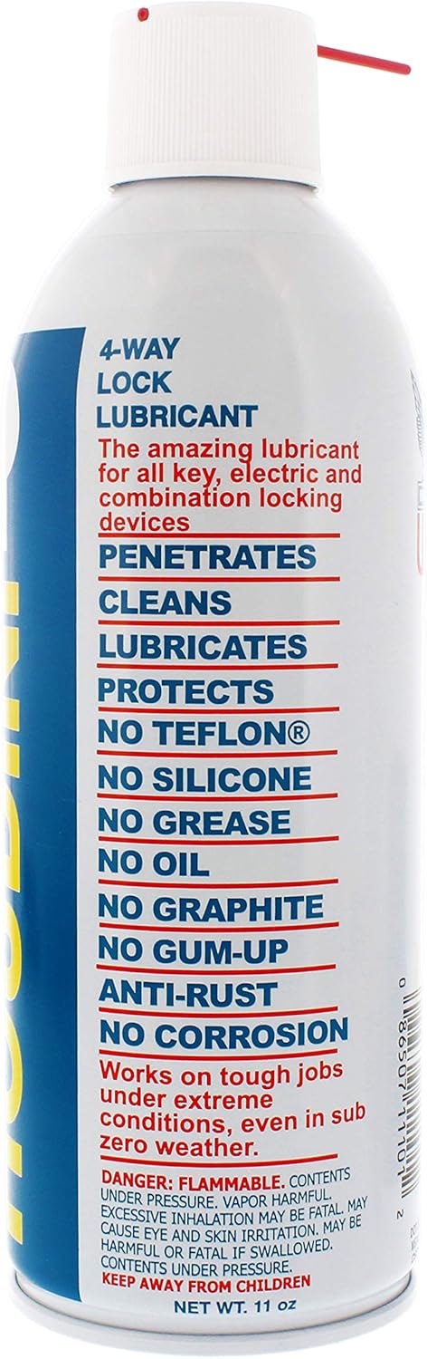 11 oz Houdini Lock Lube Professional Lock Lubricant Spray, - Greaseless, Graphite-Free, Dielectric Cleaner & Protectant