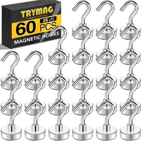 TRYMAG 60Pcs Heavy Duty Magnetic Hooks, 28Lbs+ Small Hooks for Cruise Cabins, Extra Strong for Hanging