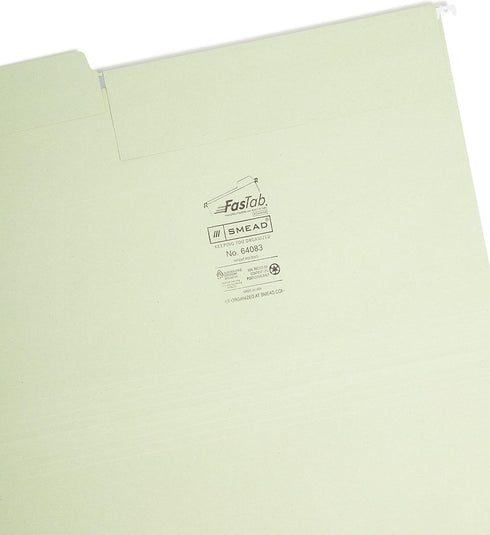 Smead FasTab Hanging File Folder, Legal Size, 1/3-Cut Built-in Tab, Moss, 20 per Box (64083)