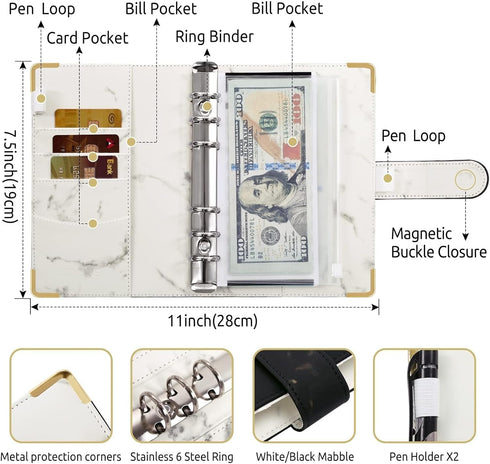 SKYDUE Budget Binder, Money Saving Binder with Zipper Envelopes, Cash Envelopes and Expense Budget Sheets for Budgeting