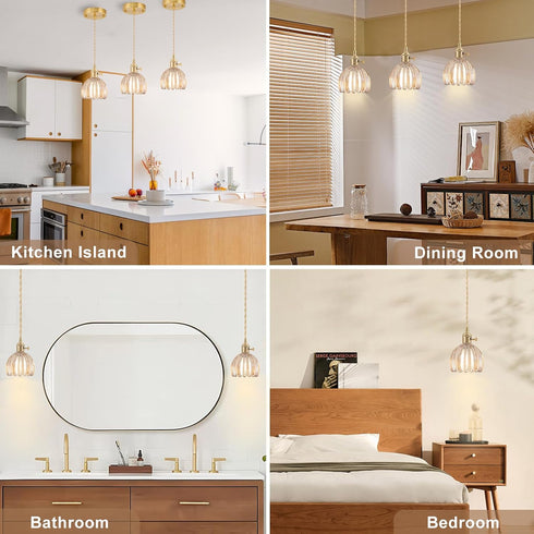 Mini Pendant Lights Kitchen Island, Small Adjustable Pendant Light Fixture with Amber Tulip Glass Lampshade, Vintage