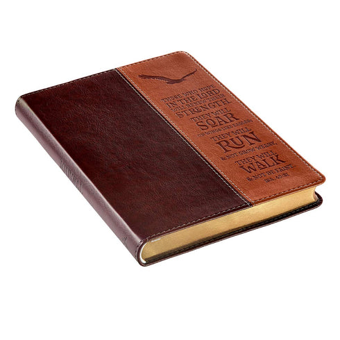 Christian Art Gifts Classic Journal - Wings Like Eagles Isaiah 40:31 Bible Verse, Two Tone Brown Faux Leather