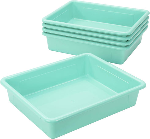 Storex Letter Size Flat Storage Tray – Organizer Bin with Non-Snap Lid, Teal, 5-Pack for Classroom, Office, Home