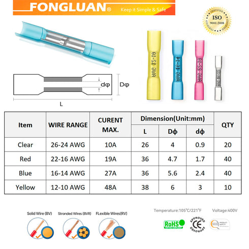 110pcs Heat Shrink Butt Connectors Kit, 26-10 Gauge Waterproof Insulated Electrical Quick Splice Wire Crimp Terminals