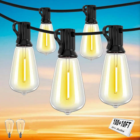 100+10FT LED Outdoor String Lights, Patio Deck Lights with 50+2 Shatterproof ST38