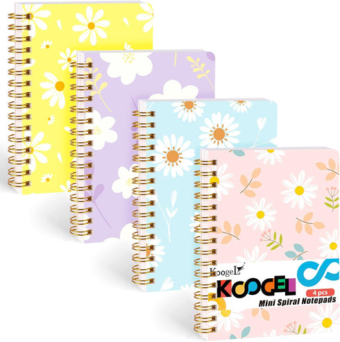 Koogel 4PCS Spiral Notebook Journals, A6 Pocket Notebooks, College Ruled Notebooks for Women Gift