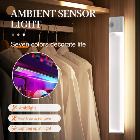 (1-Pack), 11.8" 7-Color Closet, Rechargeable LED Night Light Motion Sensor Under Cabinet Light with Ambient & Cool