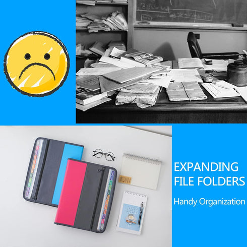 NAFY 2 Pack Expanding File Folders, 13 Pockets Document Organizer with Zipper, A4 Letter Size, Black+Green