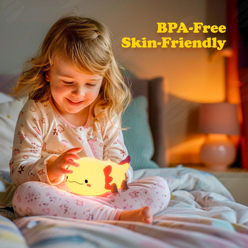 UNEEDE Axolotl Night Light for Kids, Animal Silicone Nursery Night Lamp, Rechargeable Table Lamp Bedside Lamp, Cute