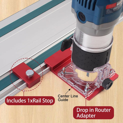 KETIPED MGJ-106R Aluminum Router Guide Rail Adapte with Rail Stop for Fixed Base Trim Routers, Compatible