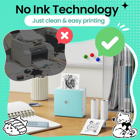 Phomemo Mini Sticker Printer, Mini Printer Sticker Maker Machine M02, Print Pods for Student Name Label, Study Notes,