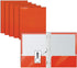 Better Office Products 25 Pack 2 Pocket Glossy Orange Paper Folders with Prongs, Letter Size