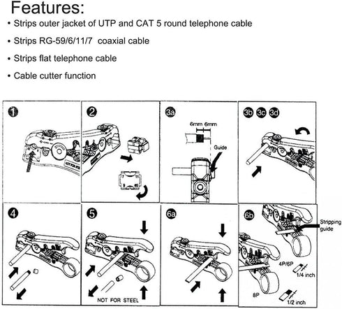 Universal Cable Stripper Cutter for Flat or Round UTP Cat5 Cat6 Wire Coaxial Stripping Tool