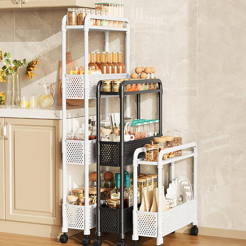 4 Slim Rolling Storage Cart for Small Space, Tier White Utility Cart Shelves Organizer, Plastic Storage Cart on Wheels