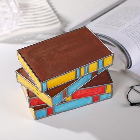 Rehenbsem Stained Resin Stacked Books Lamp, Stained Stacked Books Lamp,Reading Book Lighting Vintage Table Lamp
