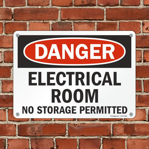 SmartSign "Danger - Electrical Room, No Storage Permitted" Sign, 10" x 14" Plastic