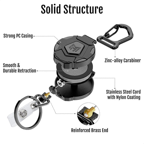 MNGARISTA Retractable Keychain - Heavy Duty Carabiner Badge Holder with 31.5” Steel Retractable Cord