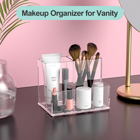 Clear Pen Holder for Desk, Acrylic Pencil Holder, Makeup Brush Organizer for Vanity, Office Desk Organizers and
