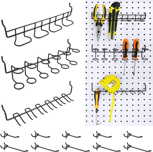 16 Pack Pegboard Utility Hooks, Peg Board Holders for Screwdriver Multi Tool Accessories, Fit 1/4" & 1/8" Pegboards