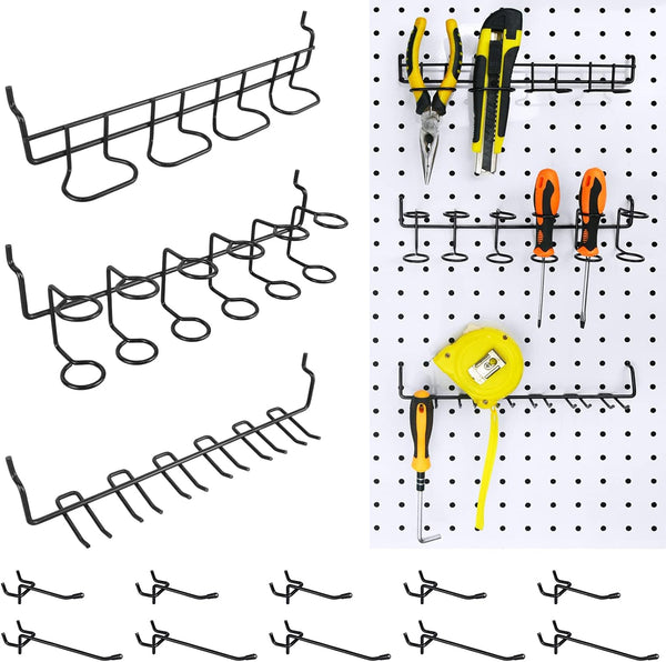 16 Pack Pegboard Utility Hooks, Peg Board Holders for Screwdriver Multi Tool Accessories, Fit 1/4" & 1/8" Pegboards