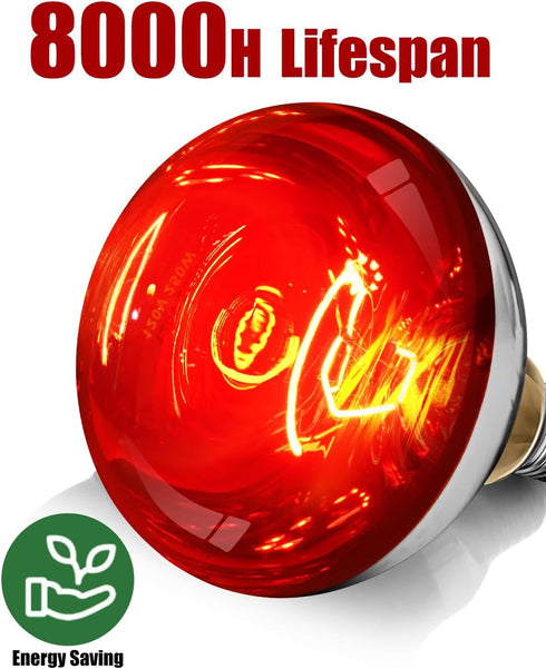 VORIGY 250W R40 Bulbs, 8000 E26 4 Pack Red Heat Lamp Hours Rated, Infrared Flood Light, Brooder Heating Lamp