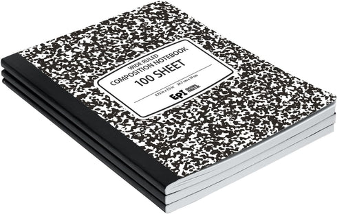 EPI Wide Ruled Black Marble Composition Notebook, 100 Sheets, 3-Pack
