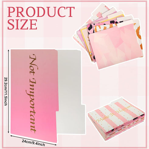 Eersida 15 Pcs Pink File Folders, Decorative with 1/3 Cut Tabs, Letter Size, Cardstock Leopard Print Organizer for