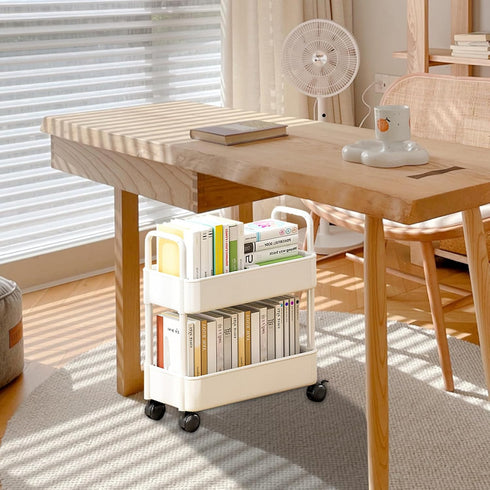 Erice 2 Cart Organizer, Rolling Storage Cart, Bookcase with Wheels Tiers Strong Load Bearing Capacity Durable and Long