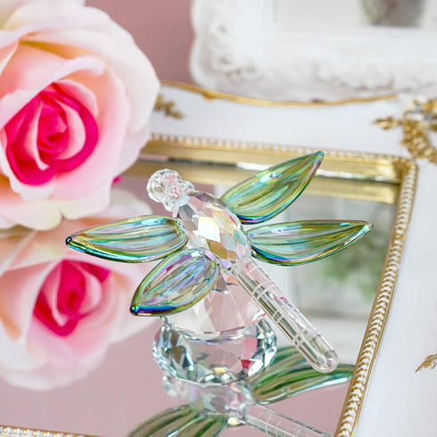 H&D HYALINE & DORA Crystal Dragonfly Figurine Gift - Green Diamond Decor Collectible Paperweight for Home Party