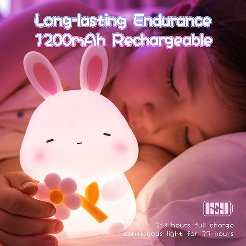 7 3 Dimmable 1200mAh Cute Bunny Night Light for Kids, Colors Squishy Silicone Touch Lamps, Level Rabbit Nursery