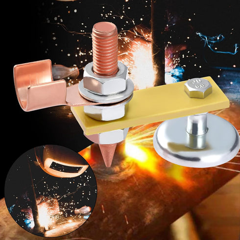 2 Pack Magnetic Welding Support Ground Clamp Tools with 2 Conductive Rods, Welding Magnet Head Strong Magnetism Large Suction, Copper Tail Welding Accessories Stability Clamps